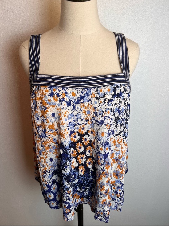 Maeve Tops - Maeve Anthropologie Navy, White & Orange Floral Square-Neck Camisole